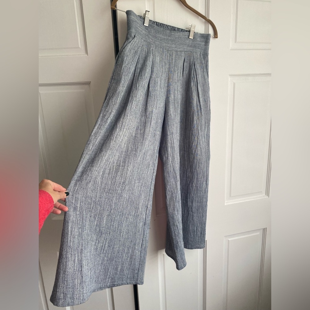 MISA Los Angeles blue linen elastic wide leg pants. Size XS